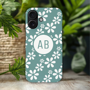 Monogram Modern Girly Floral Pattern Personalized iPhone 16 Case