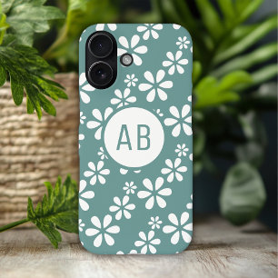 Monogram Modern Girly Floral Pattern Personalized iPhone 16 Plus Case