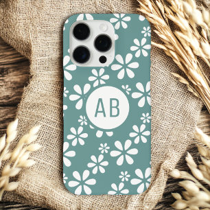 Monogram Modern Girly Floral Pattern Personalized  iPhone 16 Pro Case