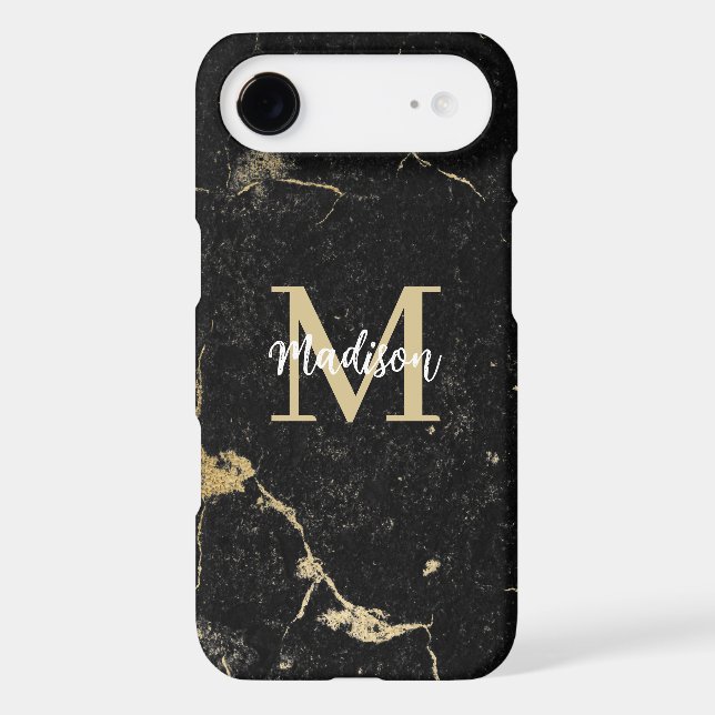 Monogram Modern Gold Black Marble Case-Mate iPhone Case (Back)