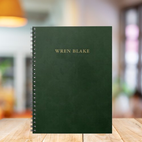 Monogram Modern Gold Script  Dark Green Business  Notebook