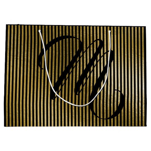 Monogram Modern Gold Stripes VIP Anniversary Large Gift Bag