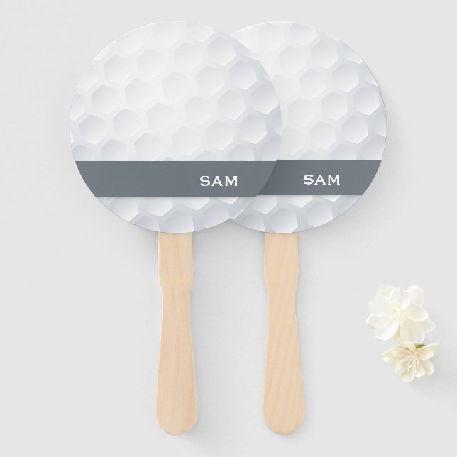 Monogram. Modern Golf Ball Texture. Hand Fan (Front and Back)