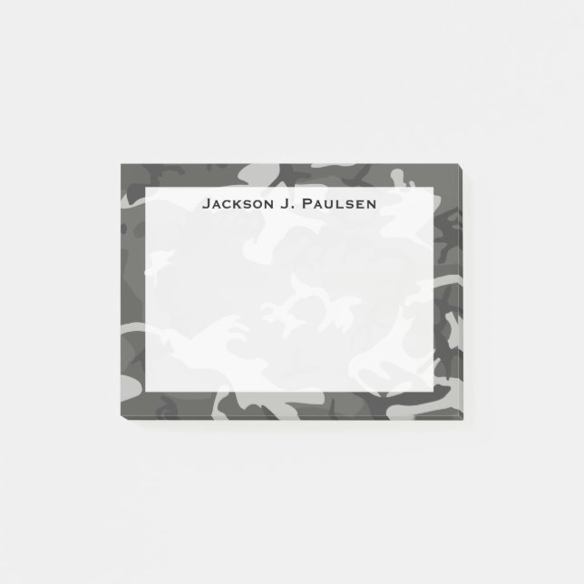 Monogram Modern Gray Abstract Camo Camouflage Post-it Notes (Front)