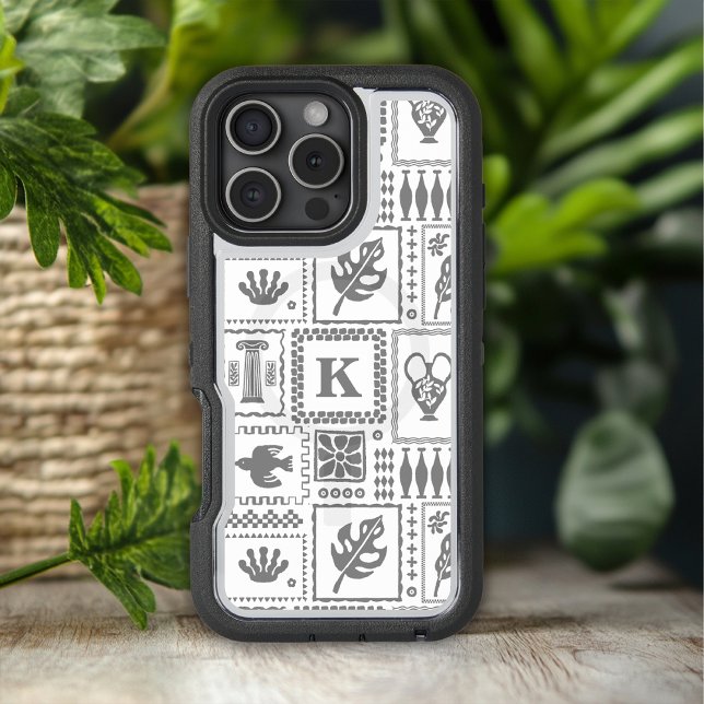 Monogram Modern Gray White Abstract Pattern Otterbox iPhone Case (Creator Uploaded)