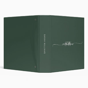 Monogram Modern Green Elegant Chic Script Name 3 Ring Binder