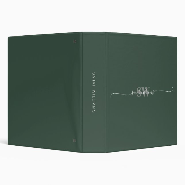 Monogram Modern Green Elegant Chic Script Name 3 Ring Binder (Background)