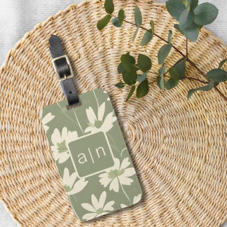 Monogram Modern Green Floral Luggage Tag