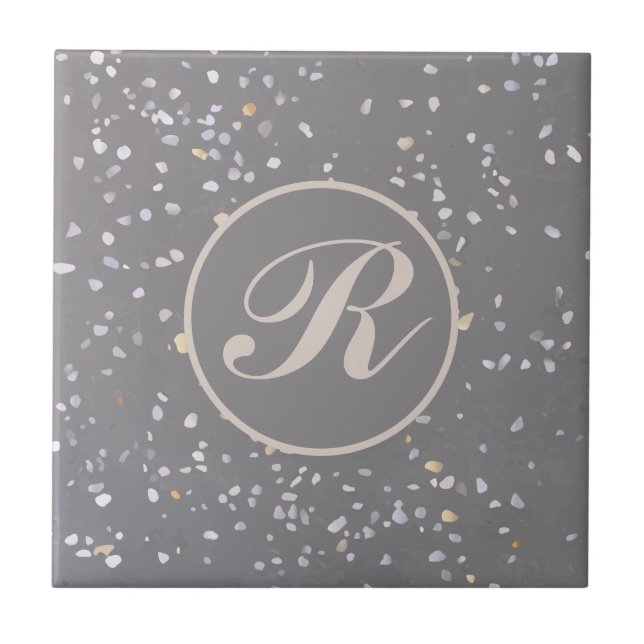 Monogram Modern Grey Terrazzo  Ceramic Tile (Front)