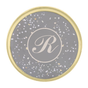 Monogram Modern Grey Terrazzo  Gold Finish Lapel Pin