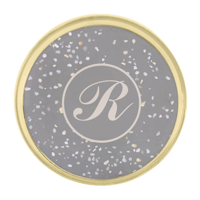 Monogram Modern Grey Terrazzo  Gold Finish Lapel Pin (Front)