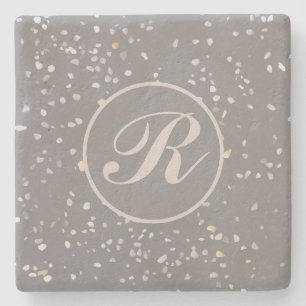 Monogram Modern Grey Terrazzo Stone Coaster