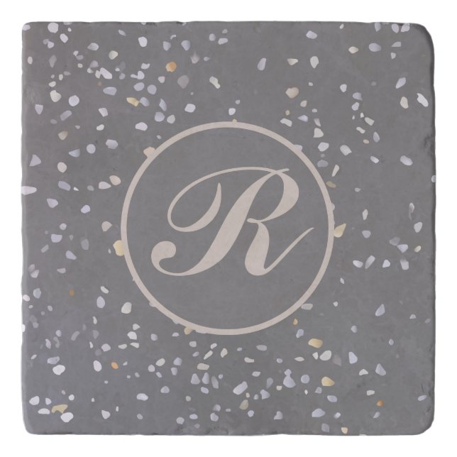 Monogram Modern Grey Terrazzo  Trivet (Front)
