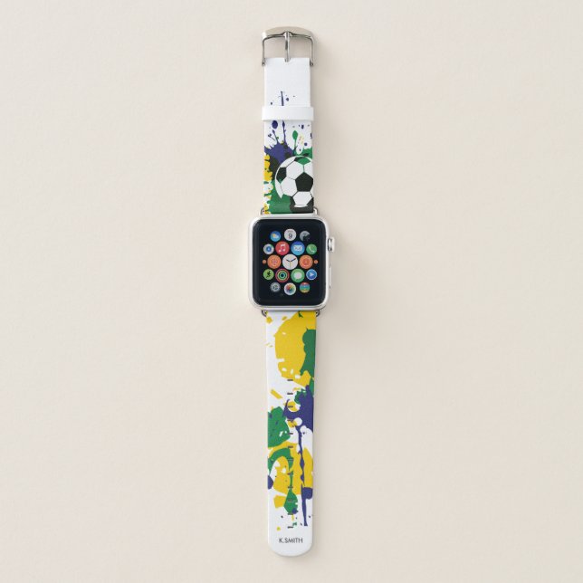 Monogram. Modern Grunge Soccer Ball Apple Watch Band (Front)