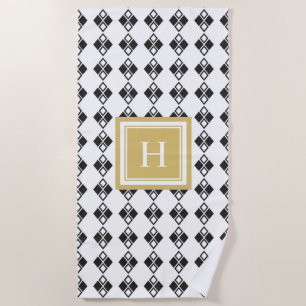 Monogram modern harlequin pattern beach towel