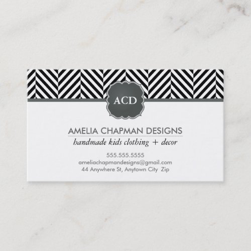 MONOGRAM modern herringbone pattern black Business Cards