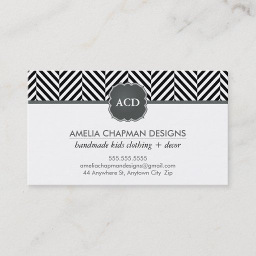 Customizable MONOGRAM modern herringbone pattern black Business Cards