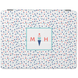 Monogram Modern Ice Cream Personalized Blue iPad Smart Cover