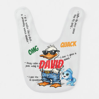 Monogram modern letters with funny duck baby boy bib