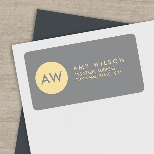 Monogram Modern Light Grey  Cream Address Label