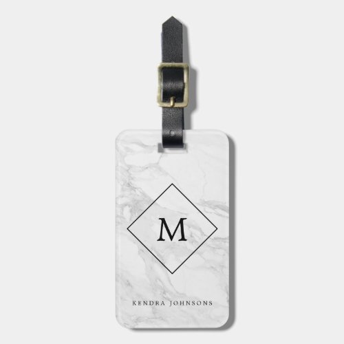 Monogram modern marble luggage tag