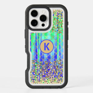 Monogram Modern Mermaid Glitter Green Blue iPhone 16 Pro Max Case