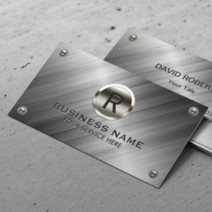 Monogram Modern Metallic Construction Steel Business Card