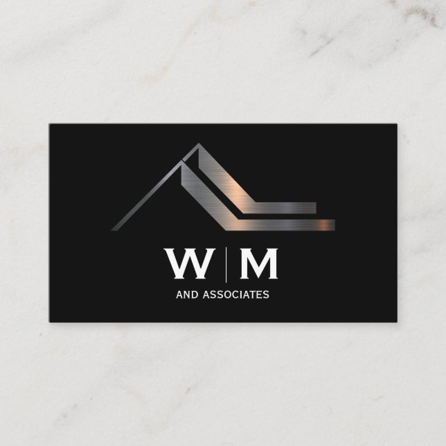 Monogram | Modern Metallic Real Estate Logo Business Card (Front)