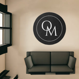 Monogram Modern Minimal Black White Circle Rug