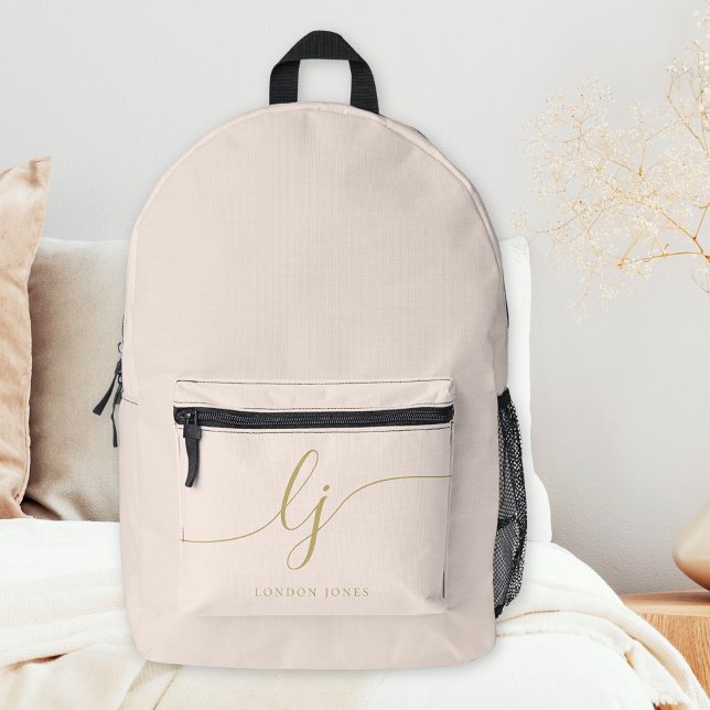 Monogram Modern Minimal Blush Pink Gold Initials Printed Backpack (Creator Uploaded)