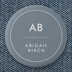 Monogram Modern Minimal Dusky Blue Gray Button