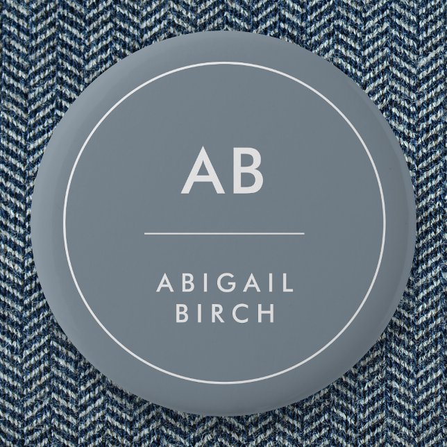 Monogram Modern Minimal Dusky Blue Gray Button (Creator Uploaded)