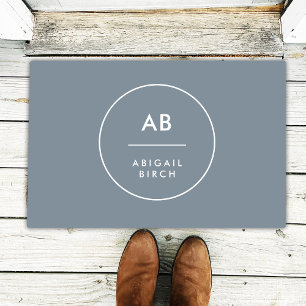 Monogram Modern Minimal Dusky Blue Gray Doormat