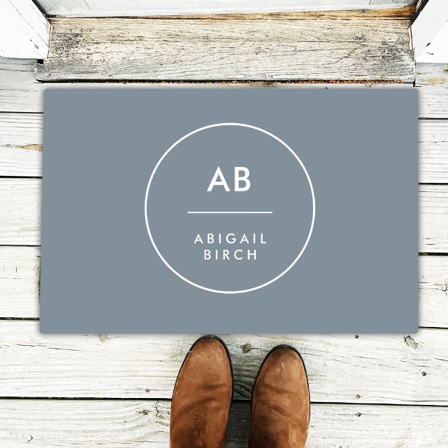 Monogram Modern Minimal Dusky Blue Gray Doormat (Creator Uploaded)
