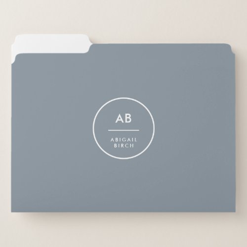 Monogram Modern Minimal Dusky Blue Gray File Folder