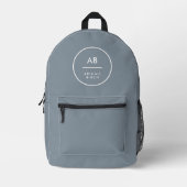 Monogram Modern Minimal Dusky Blue Gray Printed Backpack (Front)