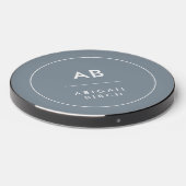 Monogram Modern Minimal Dusky Blue Gray Wireless Charger (Front 2)