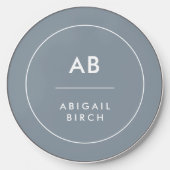 Monogram Modern Minimal Dusky Blue Gray Wireless Charger (Front)