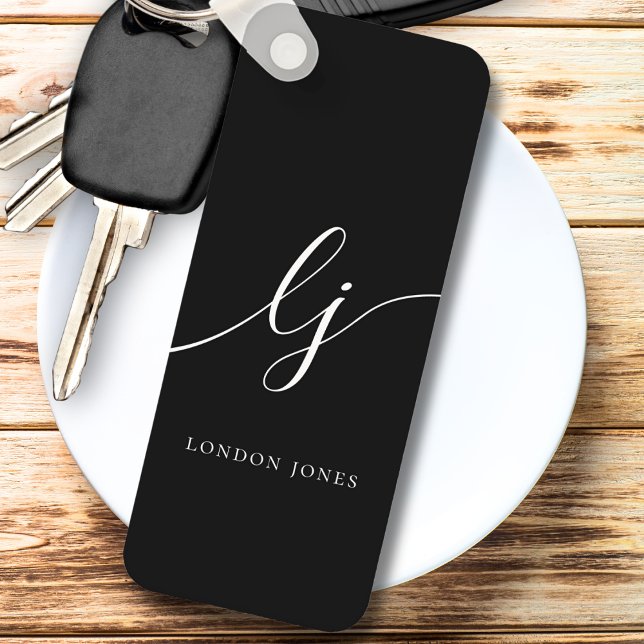 Monogram Modern Minimal Elegant Black White Keychain (Creator Uploaded)