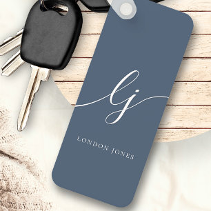 Monogram Modern Minimal Elegant Navy Blue Script Keychain