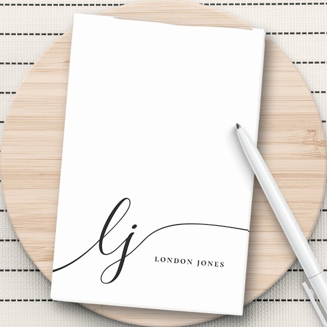 Monogram Modern Minimal Feminine Black and White Post-it Notes (Creator Uploaded)