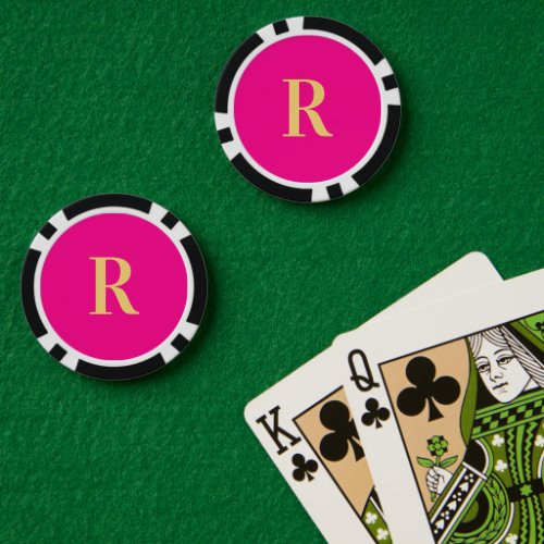 Monogram Modern Minimal Hot Pink Poker Chips