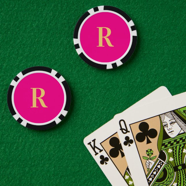 Monogram Modern Minimal Hot Pink Poker Chips (Poker Table (Double))