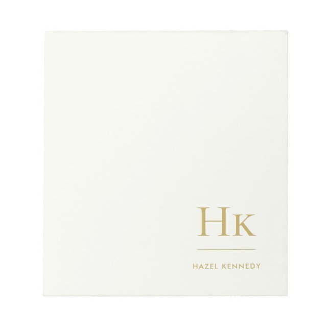 Monogram Modern Minimal Ivory Gold Monogrammed Notepad (Front)