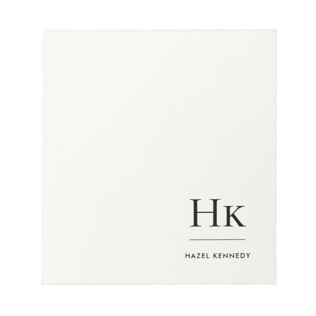 Monogram Modern Minimal Ivory White Monogrammed Notepad (Front)