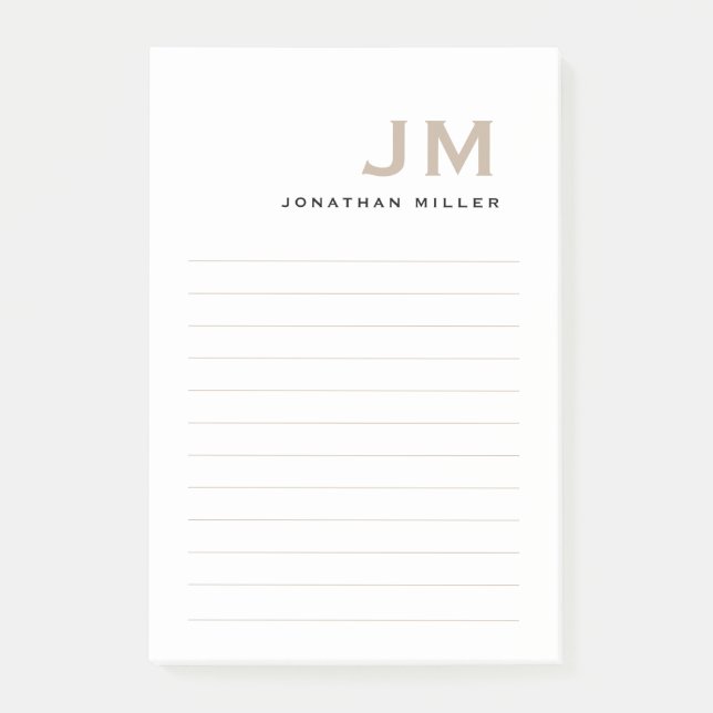 Monogram Modern Minimal Lined Post-it Notes (Front)