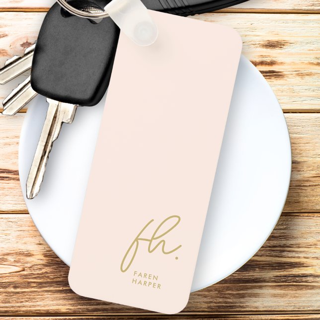 Monogram Modern Minimal Script Initials Blush Gold Keychain (Creator Uploaded)