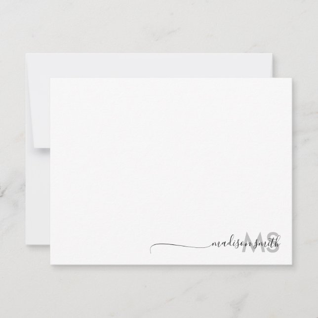 Monogram Modern Minimal Script Name Note Card (Front)