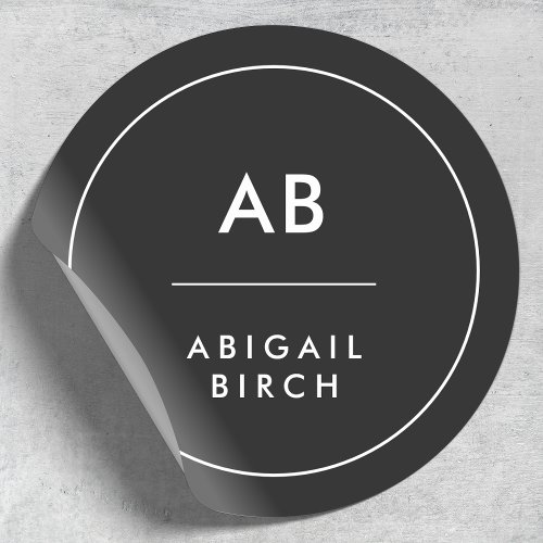 Monogram Modern Minimal Simple Black and White Classic Round Sticker
