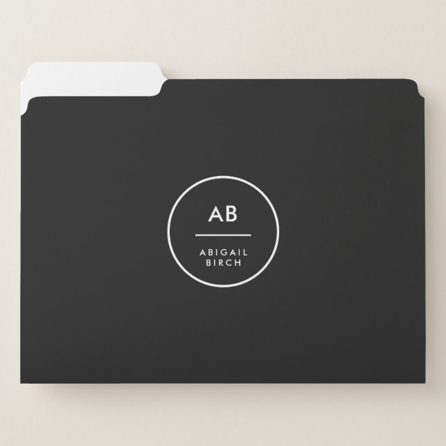 Monogram Modern Minimal Simple Black and White File Folder (Front Left)